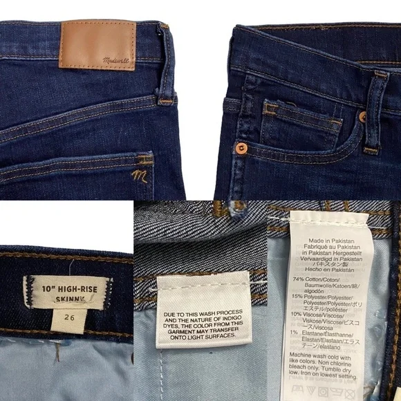 Madewell 10" High Rise Skinny Medium Blue Wash Stretch Whiskers Jeans Denim 26 - Picture 4 of 16
